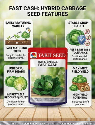 Hybrid Cabbage Fast Cash F1 Seeds | Early Maturity High Yield Green Cabbage Variety