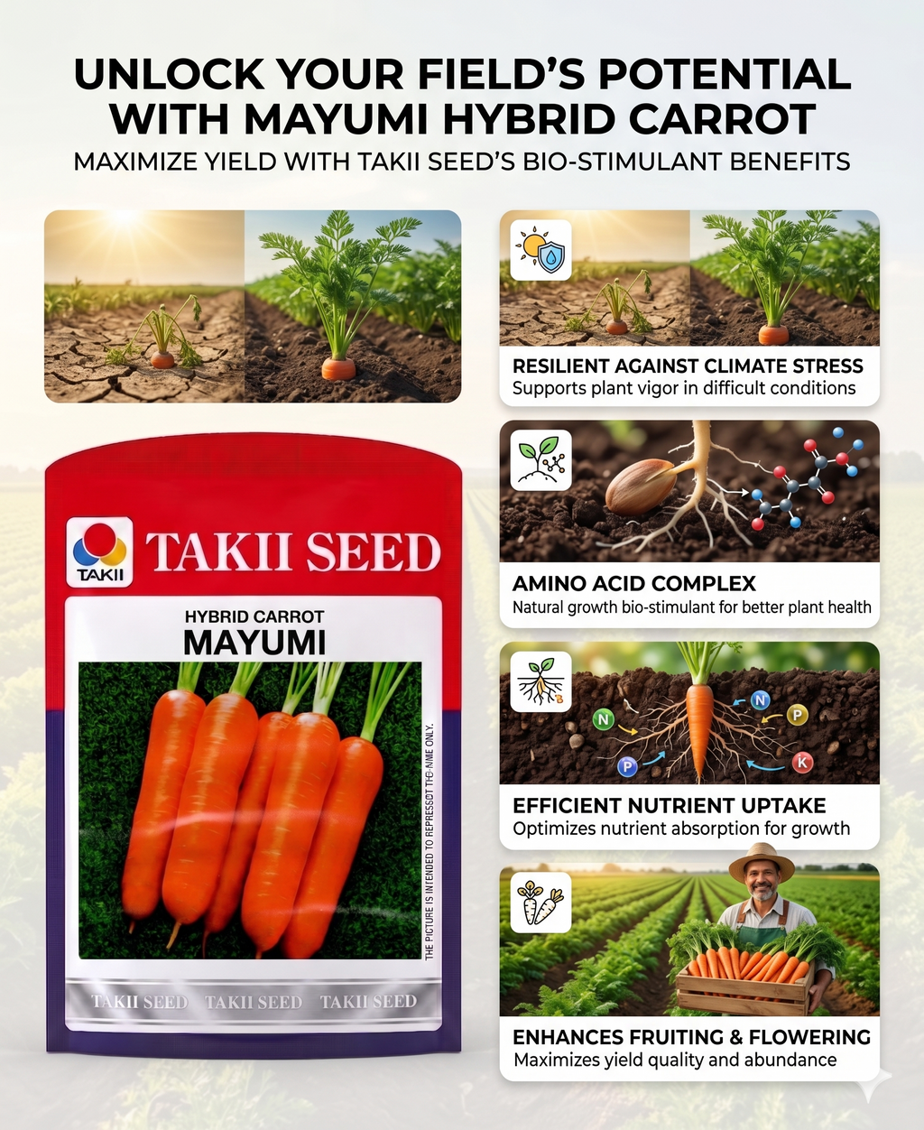 Hybrid Carrot Mayumi F1 Seeds | High Yield Orange Carrot Variety