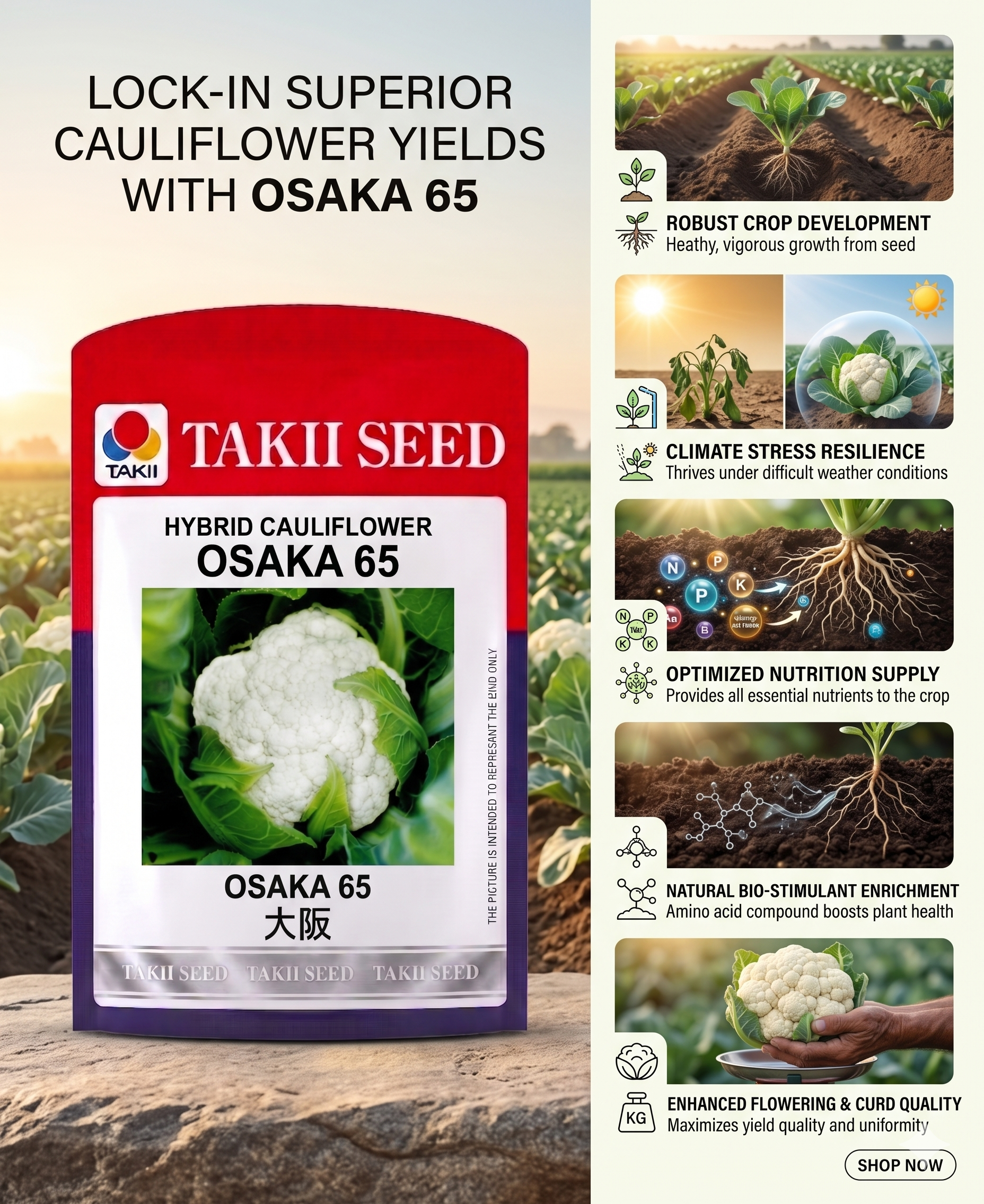 Hybrid Cauliflower Osaka 65 F1 Seeds | Early Maturity High Yield Cauliflower Variety