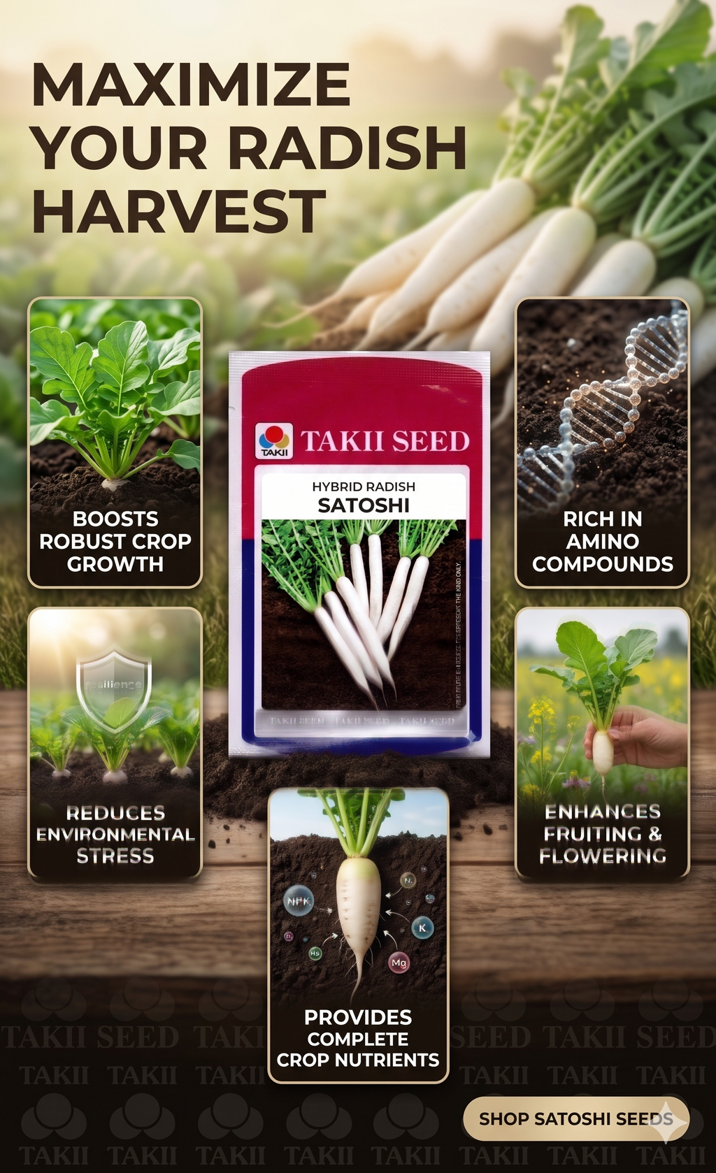 Hybrid Radish Satoshi F1 Seeds | High Yield White Radish Variety