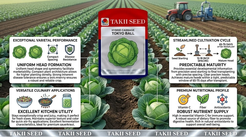 Hybrid Cabbage Tokyo Ball F1 Seeds | High Yield Round Green Cabbage Variety
